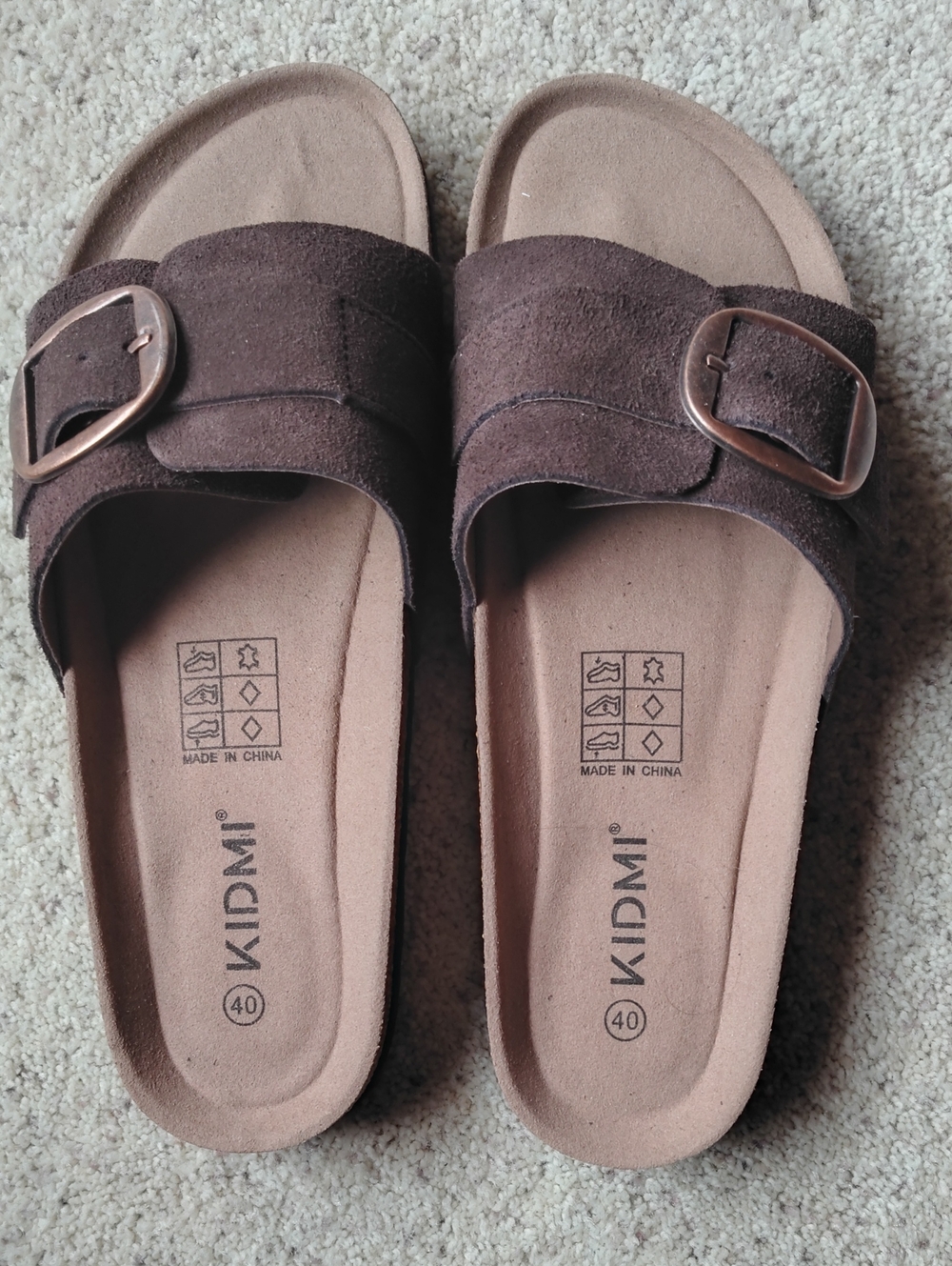 Brown Suede Slide Sandals with Buckle NWOT Size 40